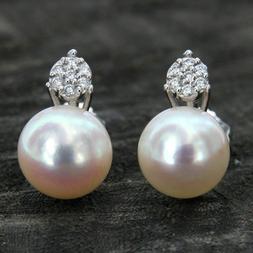 In Oro Bianco 18 Kt 750 Con Perle 9 Mm E Diamanti Da Donna M