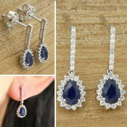 In Oro Bianco 18 Kt 750 Zaffiro Blu Naturale E Diamanti Pend