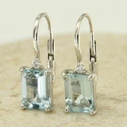 In Oro Bianco 18 Kt 750 Con Acquamarina E Diamanti Pendenti 