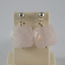 In Oro Bianco 750 18k Con Quadrati Di Quarzo Rosa Sfaccettat