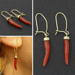 In Oro Giallo 18 Kt 750 E Con Cornetto Di Corallo Pendenti D