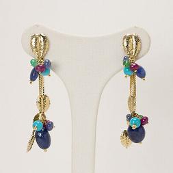 In Oro Giallo 18 Kt Foglie Turchese Sassi Di Zaffiri Rubini 