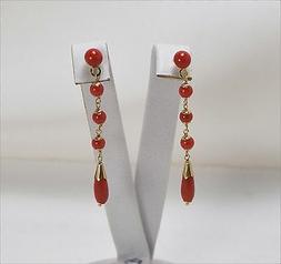 In Oro Giallo 18kt Con Pallini E Pendoli In Corallo Rosso Og