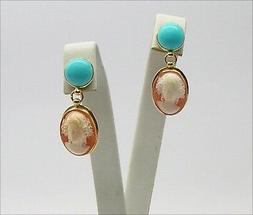 In Oro Giallo 18kt Con Turchese Naturale E Cammei Volti Oght