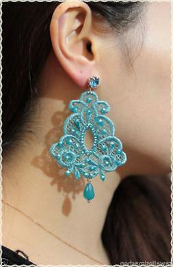 In Pizzo Macrame Azzurro Pendenti Artigianali Con Strass E P