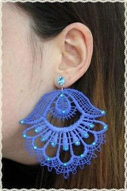 In Pizzo Macrame Blu Elettrico Artigianali Con Strass*macram