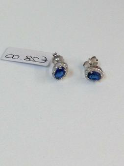 Lobo Argento 925 Rodiato Zirconi Bianchi Blu Ovale Punto Luc