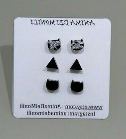 Lobo Gatto Nero Orecchini Foglia Argento Orecchini Gatto Tri