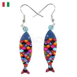Lunghi A Goccia Pesce Acrilico Multicolore Blu