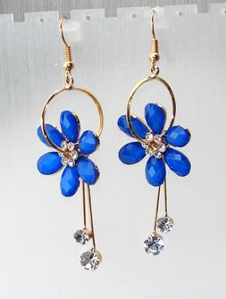 Lunghi Fiori Con Cristalli Da Donna Oro Blu