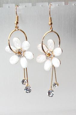 Lunghi Fiori Con Cristalli Da Donna Oro Bianco