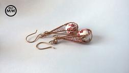 Lunghi Pendenti Donna Pietre In Ceramica Con Fiori Intrecci 