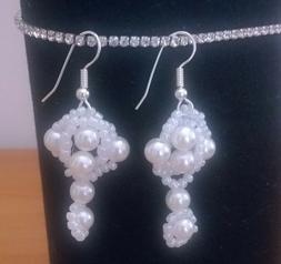 Lunghi Pendenti Perle Bianco Donna Sposa Perline Fatti A Man