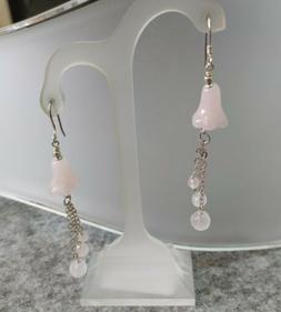 Lunghi Pendenti Quarzo Rosa Argento