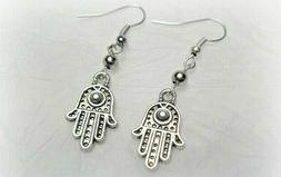 Mano Di Fatima Donna Pendenti Perle Tono Argento Ganci Monac