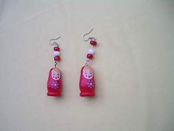 Matrioska Bambola Russa Legno Rosso Ciondoli Pendenti Charms