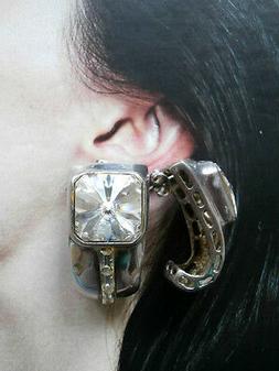 Metallo Argentato Strass Bianco Quadrato Zirconi Anni 80 Vin