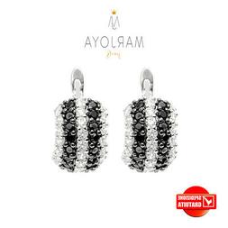 Mezza Luna Con Pav&egrave; Di Zirconi Bianchi E Neri In Argento 92