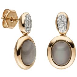 Mondstein-cabochons 32 Diamanti Brillanti 585 Oro Rosso Oro 