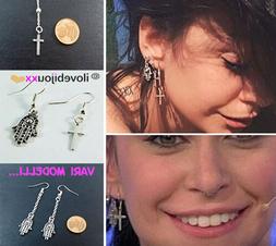 Orecchino A Croce Uomo Donna Mano Di Fatima Argento Pendenti