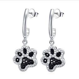 Orma Nero Bianco Zampa Di Cane Argento Sterling 925 Zirconia