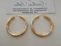 Oro 18 Karati 750% Giallo Bianco E Rosso Cerchio Donna Made 