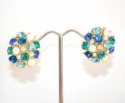 Oro A Clips A Bottone Cristalli Azzurri Celesti Verdi Cerimo