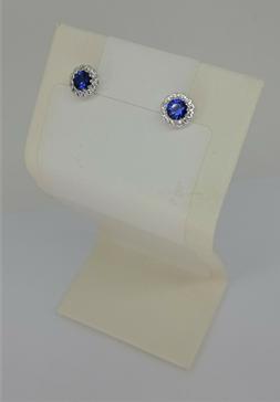 Oro Bianco 18k 750 Cuori Zirconi Zaffiro Blu Diamanti Sintet