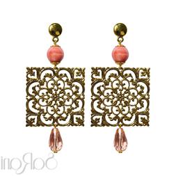 Oro Bigiotteria Bijoux Donna Perle Rosa Pendenti Elegante Br