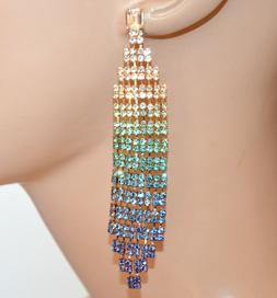 Oro Blu Azzurro Celeste Donna Dorati Strass Pendenti Lungo E