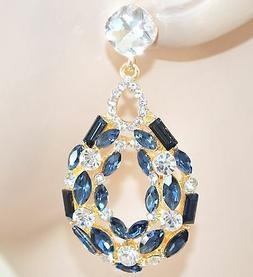 Oro Blu Cristalli Donna Strass Eleganti Pendenti A Goccia Ce