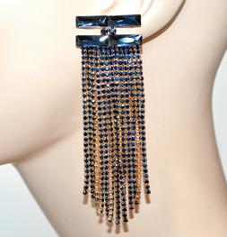 Oro Blu Donna Fili Lunghi Strass Pendenti Cristalli Blue Ear
