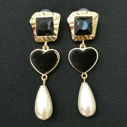 Oro Donna Bigiotteria Pendente Pietra Nera Perla Moda Veque