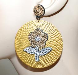 Oro Donna Cerchi Grandi Pendenti Strass Dorati Ragazza Fiore