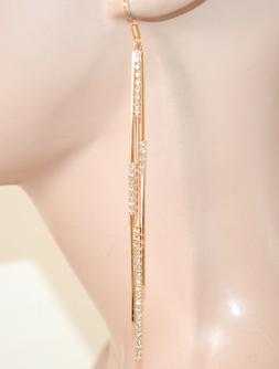 Oro Donna Fili Pendenti Lunghi Sottili Strass Brillantini Bo