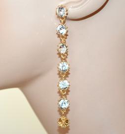 Oro Donna Pendenti Lunghi Strass Cristalli Dorati Earrings C
