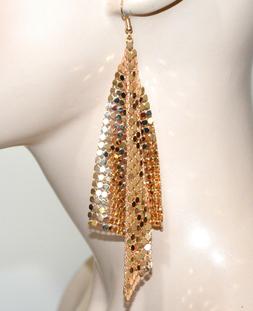 Oro Dorati Donna Pendenti Lunghi Nido D'ape Metallo Lucido E