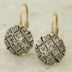 Oro Giallo 14 Kt. E Diamanti Toppe Stile Antichi Epoca Made 