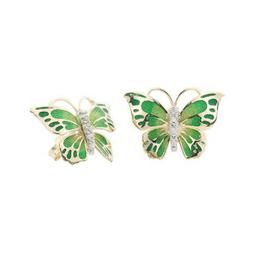 Oro Giallo Farfalla 18 Kt 750% Artlinea Smalto Verde Zirconi