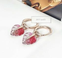 Oro Rosa Rose Gold Pink Murano Glass Leaf Hoop Earrings
