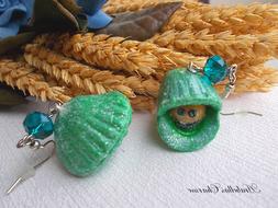 Ostriche Pendenti Conchiglie Verdi Con Perla Fantasy Kawaii 