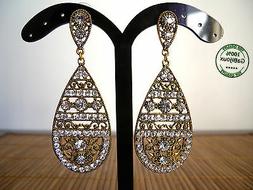 Lunghi Donna Dorato Anticato Con Strass Trasparenti Pendenti