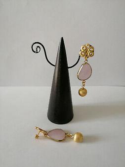 Pendente Cristallo Rosa Sfera Perno E Farfallina Ottone Colo