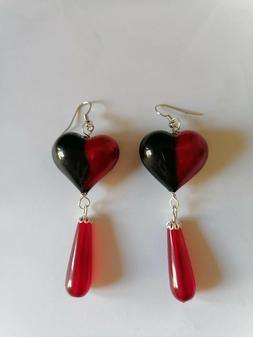 Pendenti A Cuore Nero Rossi Con Pietre A Goccia