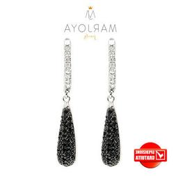 Pendenti A Goccia Con Pav&egrave; Di Zirconi Bianchi E Neri In Arg