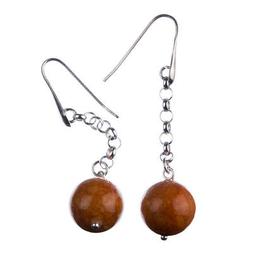 Pendenti A Sfere Di Legno Fossile 14mm E Argento 925 Rodiato