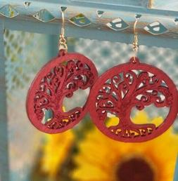 Pendenti Albero Della Vita In Legno Filigrana Colore Rosa An