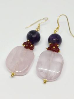 Pendenti Argento Con Pietre Dure Ametista E  Quarzo Rosa