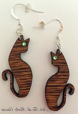 Pendenti Artigianali Donna Gatto In Legno Con Perle Swarovsk