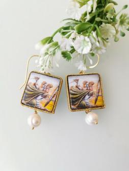 Pendenti Ceramica  Caltagirone , Perle Bianche  E Argento